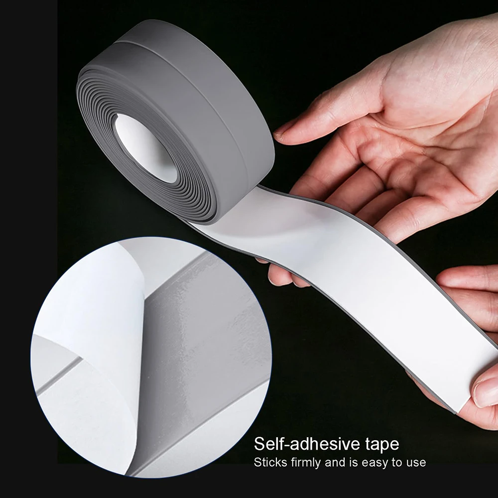 2.2/3.8cm Width Bathroom Caulk Tape 6 Colors Self Adhesive Sealing Tape Strip PVC Oil-Proof Kitchen Sink Toilet Wall Sticker