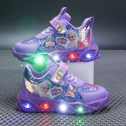 Disney's new led light girls shoes frozen spring and autumn mesh breathable children's sports shoes all-match elsa princess shoe