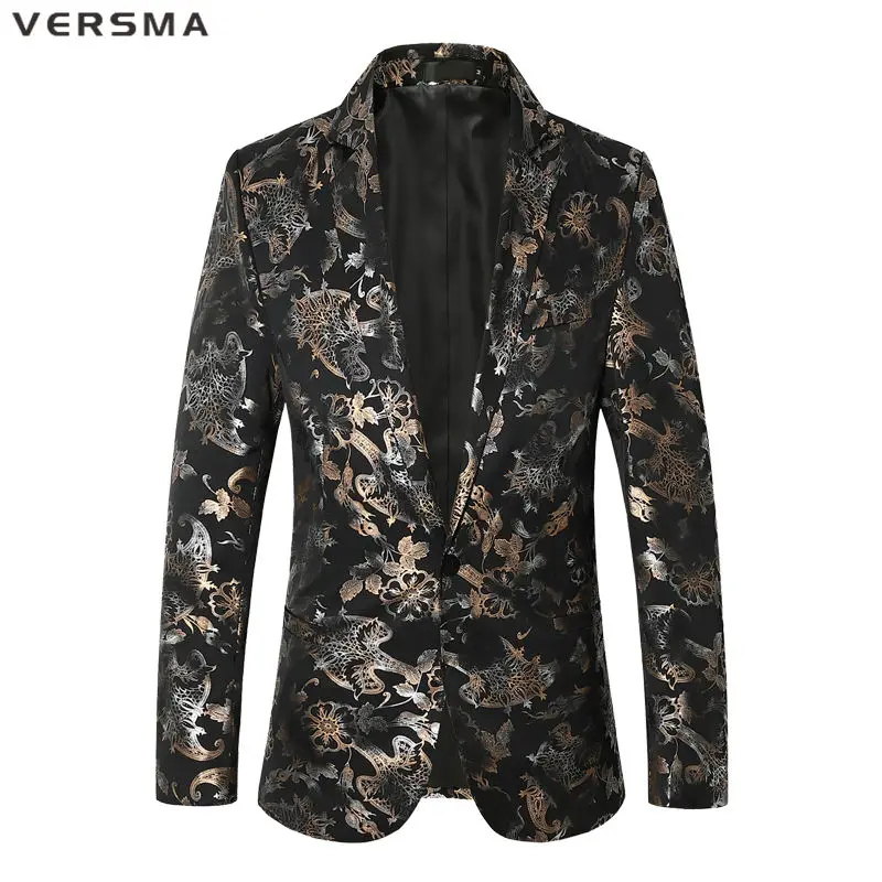 

VERSMA Fashion British Style Slim Fit Suits Blazers Boy Floral Print Business Casual Formal Blazer Suit Jacket Coat Dropshipping