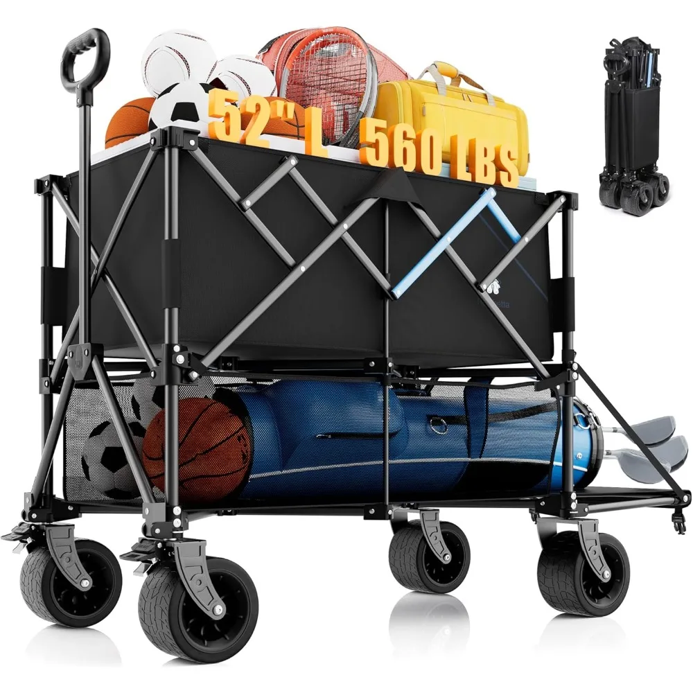 

Сверхмощная двухэтажная складная тележка с тормозами, 650 л, складные вездеходные большие колеса 560 фунтов для кемпинга, рыбалки