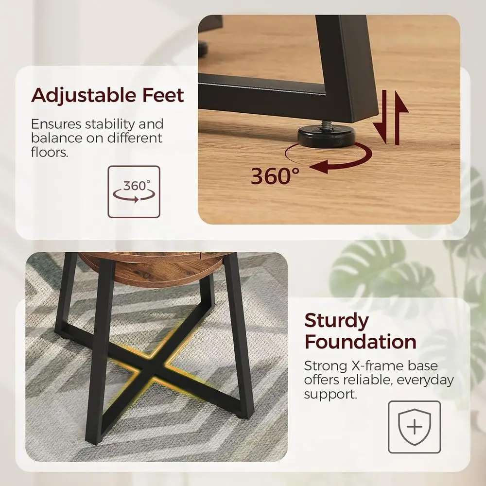 Rustic Farmhouse Dining Table, Round with Storage Shelf, for 2-4 People, Space-Saving Design, Suitable for Kitchen, Dining, Livi