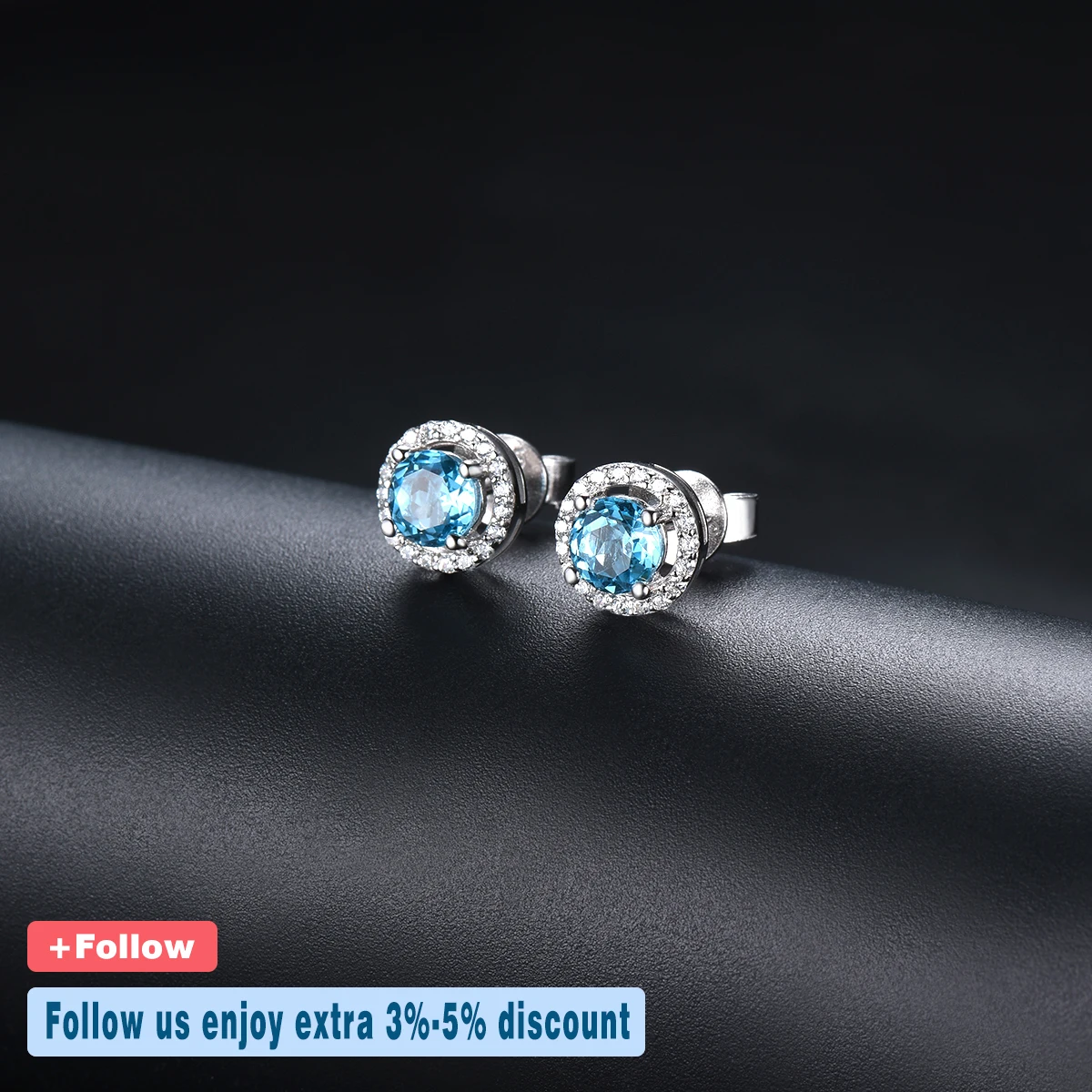 Hutang Round cut 5.0mm Blue Topaz 925 Sterling Silver Stud Earrings Natural Gemstone Fine Elegant Women Jewelry for Gift