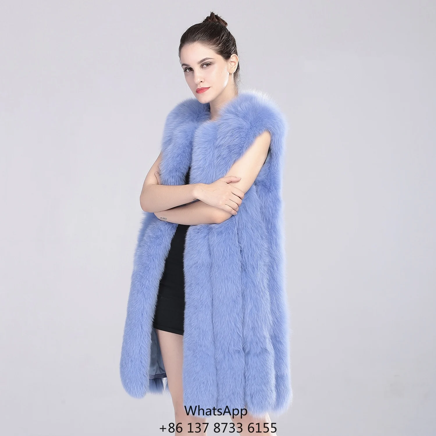 

New 100% Real Fox Fur Vest Sleeveless Long Coat Women Genuine Fox Fur Vest