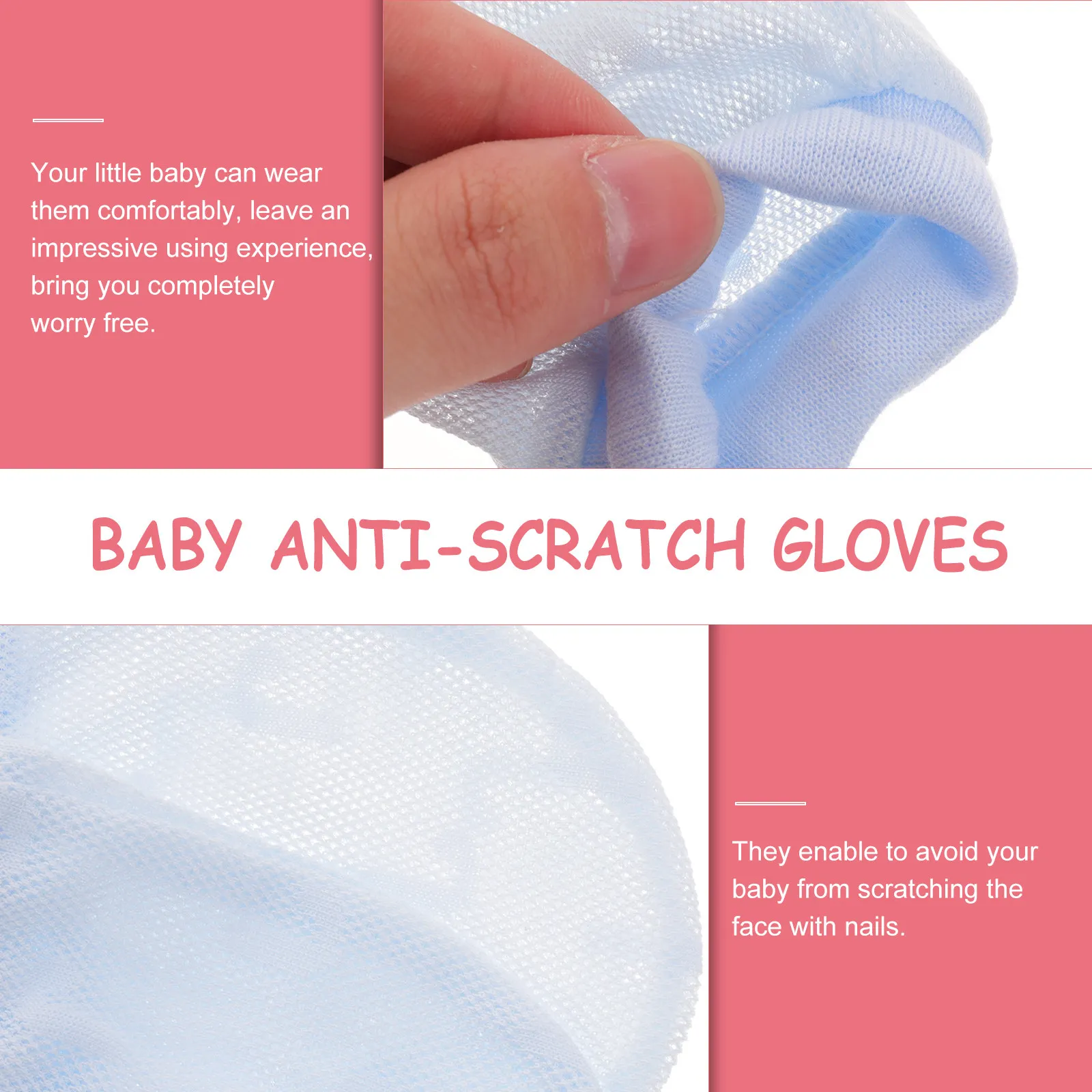 3Pairs Baby Cotton Mesh Mittens Adjustable No Scratch Gloves for Newborn 0-6 Months Stop Thumb Sucking Finger Guard Infant