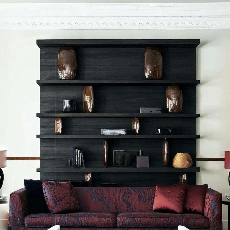 

Italian high-end solid wood bookshelf floor-to-ceiling against the wall Modern light luxury high-end art villa Multi-layer