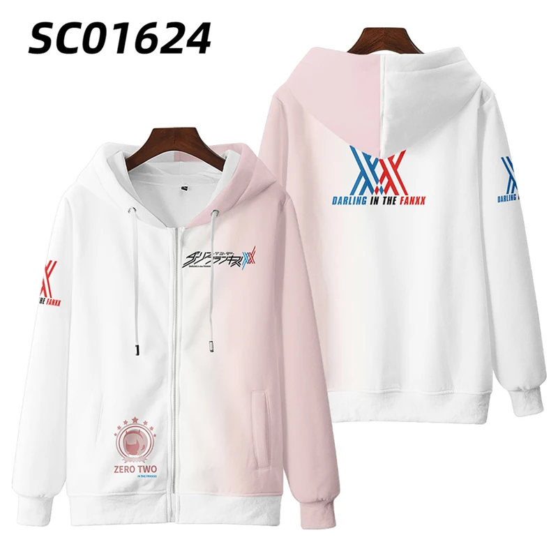 Japón Anime Darling In The Franxx Cosplay cremallera sudaderas con capucha impresión 3D hombres mujeres Hip Hop chándal cremallera Sudadera con capucha ropa de hombre
