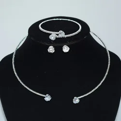 4PCS Set Luxury Heart Crystal Zircon Collar Necklace Bracelet Stud Earring for Women New Trendy Pearl Bangle Choker Jewelry Gift