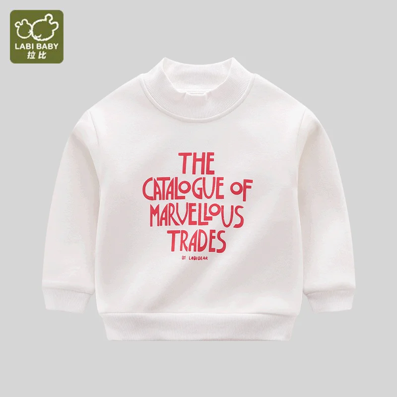 

LABI BABY Boys Winter Pullover Top Letter Print White Sweatshirt Warm Thickened Top Casual Kids Clothes Children Clothing 4-8Yrs