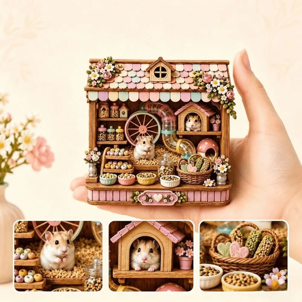 Resin Pet House Fridge Magnet 3D Raised Relief Cartoon Puppy Hamster Magnetic Ornament Refrigerator Decoration Kitchen Decor