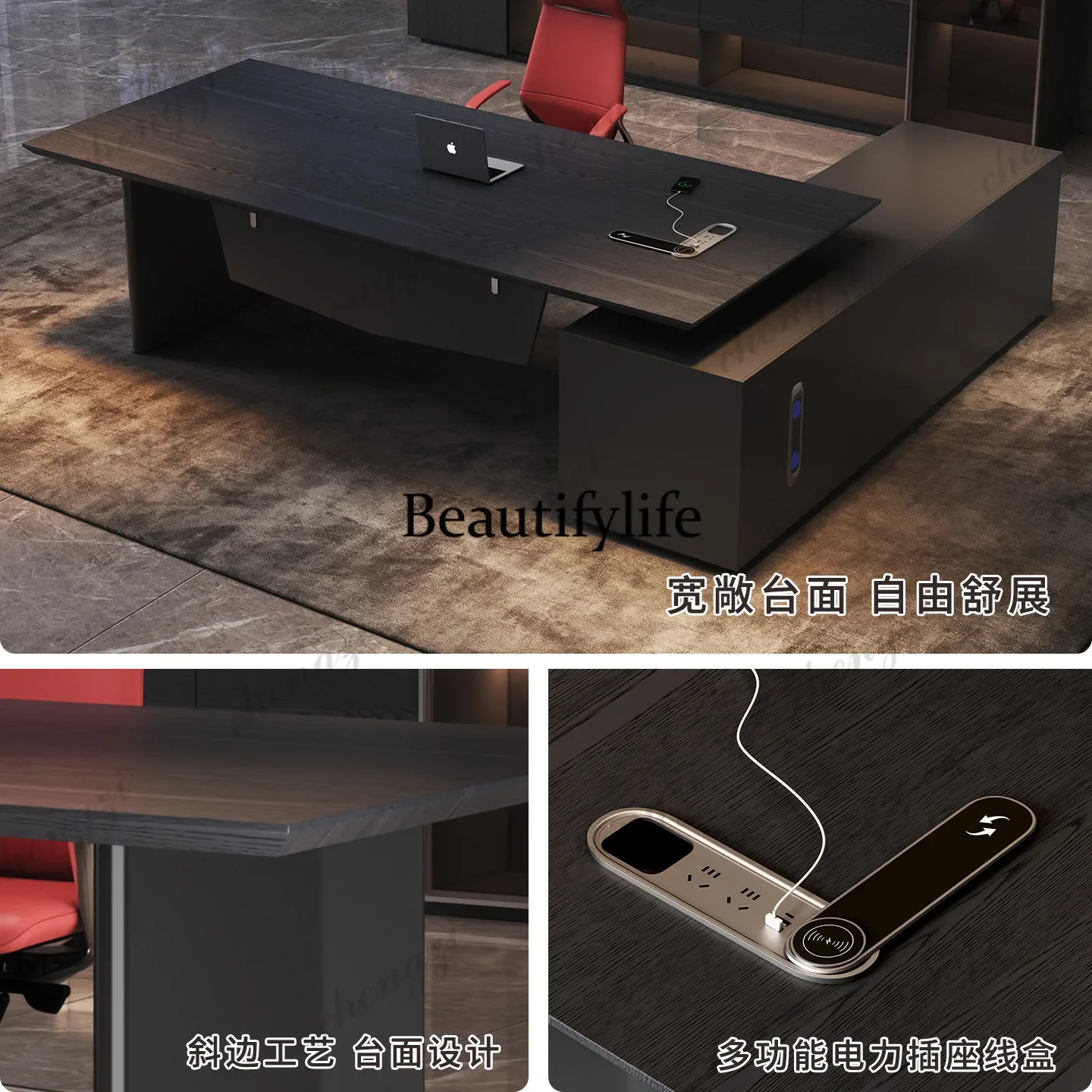 Boss office desk and chair combination casual modern president accessible luxury furniture manager single large desk