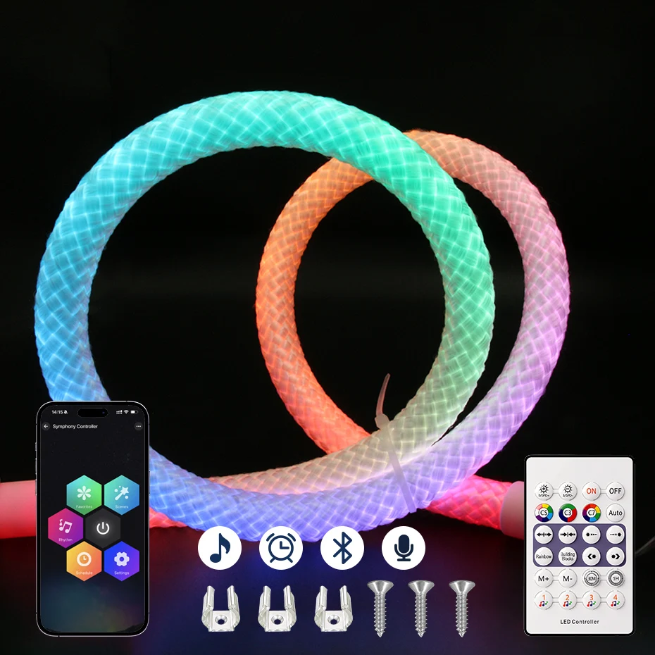 Smart RGBIC 360° Round Neon Rope Light 5V USB 67LEDs/m IP67 Flexible Tube with Remote & APP Control Dream Color for Room Decor