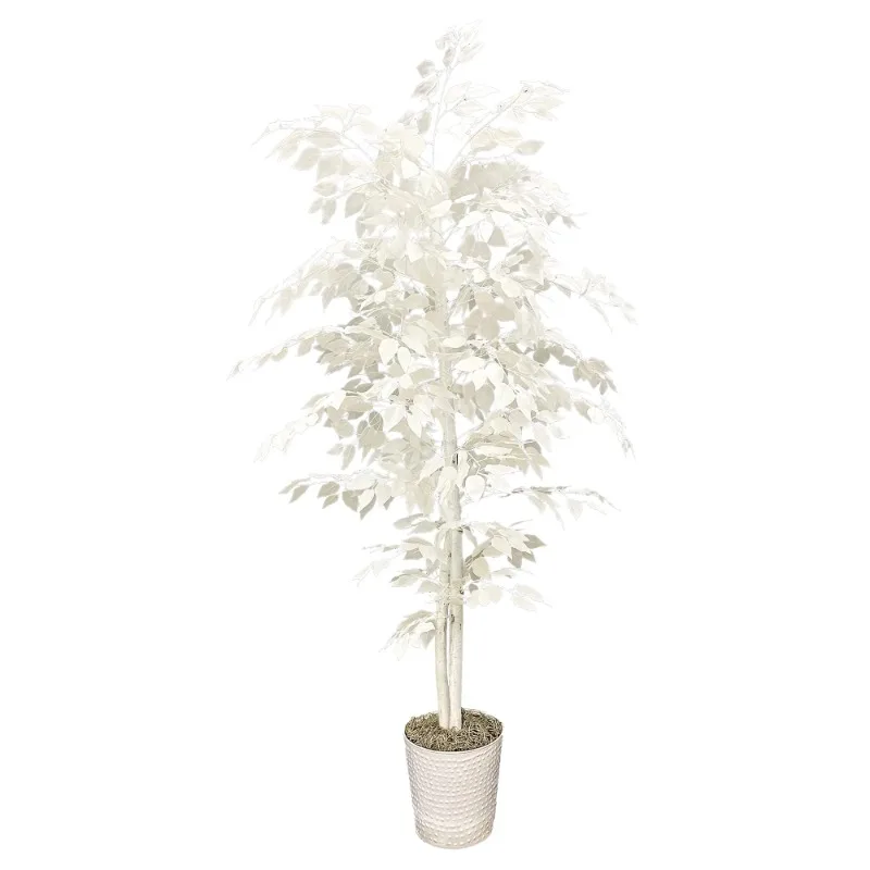 

72" Tall Artificial Designer White Ficus Tree in White Metal Pot， plant pot ， home decoration accessories