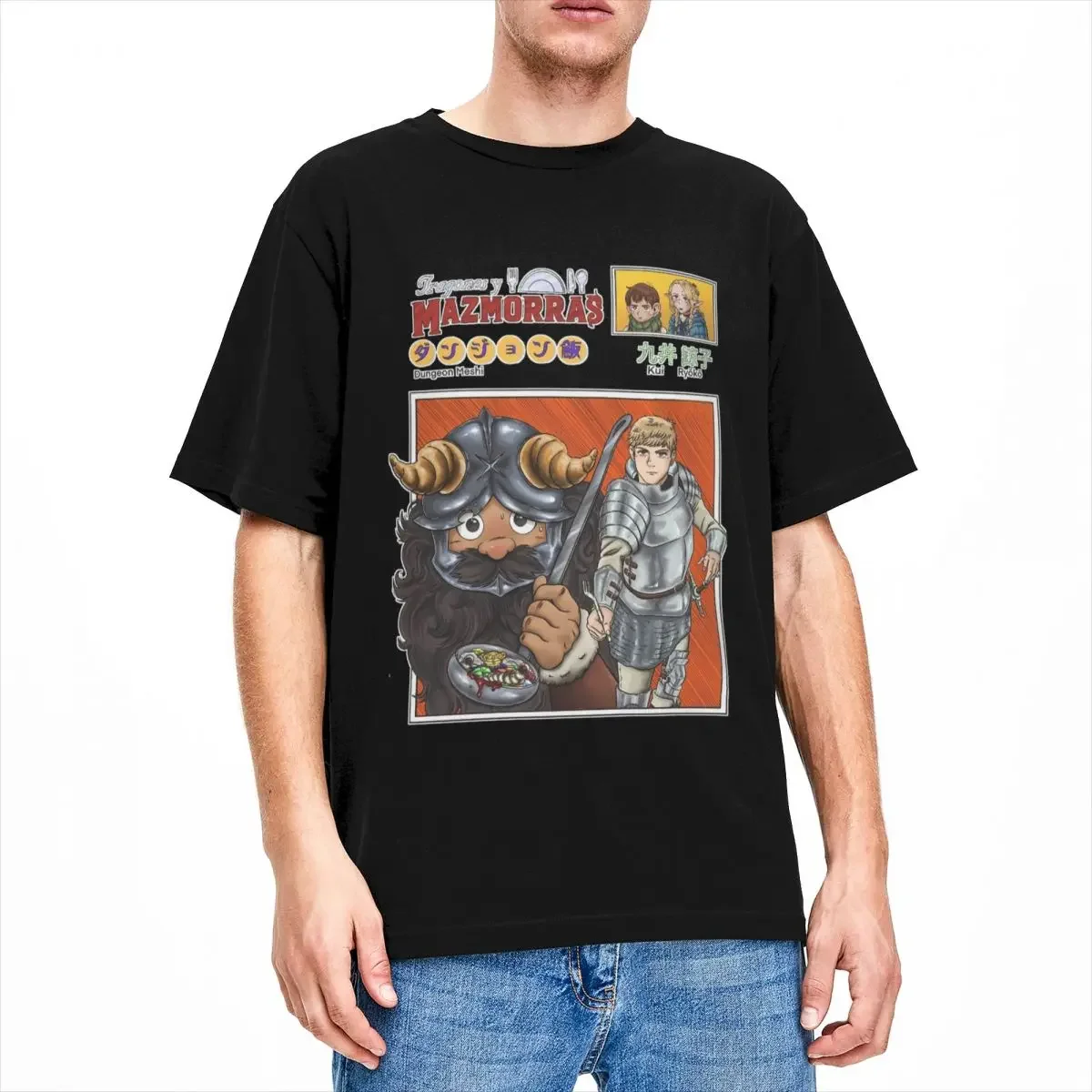 T-shirt manches courtes col rond homme, estival et en coton, avec personnage de manga Donjon Meshi, Delicious in Dungeon,