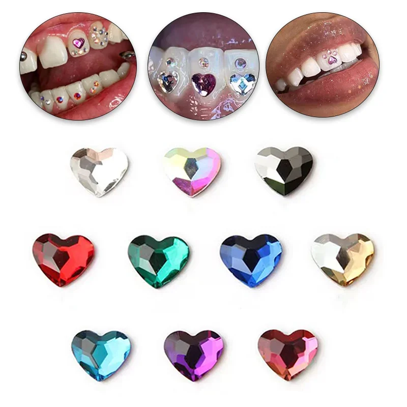 3pcs/box Fashion Heart Shape Tooth Gems Acrylic Teeth Jewelry Ornaments Dental Tooth Beauty Diamond Decor Oral Teeth Decoration