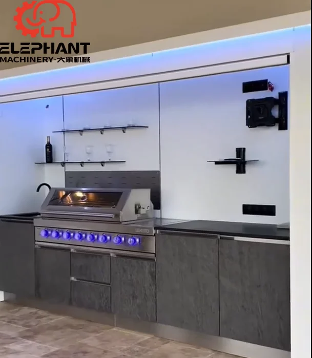 Contemporary Modular Outdoor Stainless Steel Electric Grill Kitchen Unit Wind and Rainproof Mobile Garden Cabinet