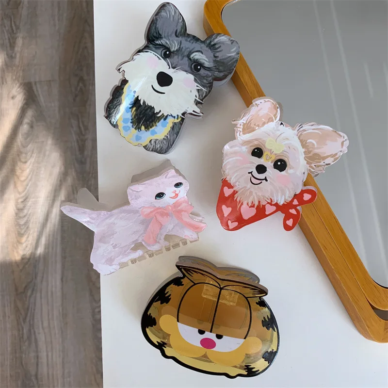 Pinces à cheveux en acrylique de dessin animé pour femmes, griffes de chat et de tigre, tête arrière, accessoires de requin, petits animaux mignons