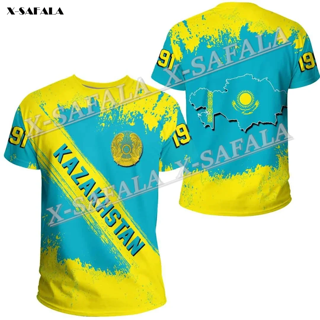 Kazakhstan Rwanda Liechtenstein Founded Brush 3D Full Print Top Quality Milk Fiber T-shirt Round Neck Men  Tops Skin Friendly