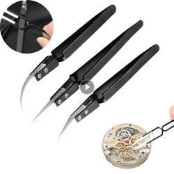 Straight Aimed Ceramic Tweezers for Electronics Soldering with Stainless Steel Handle Black Tweezers Hand Tool Precision Tweezer