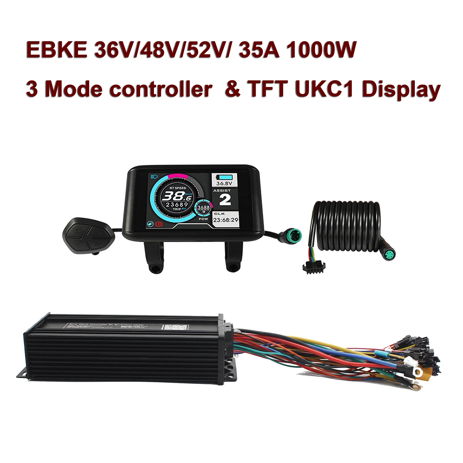 EBKE 36V 48V 52V1000W35A 3-Mode Sine Wave Ebike Controller UKC1 Colorful OMD2 LCD Display