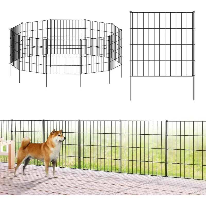 Metal Garden Fence 28in (H) x 18.7ft (L), 8Panels + 9 Stakes Dog Fence Border Animal Barrier, for Yard Flower Bed Lawn Patio