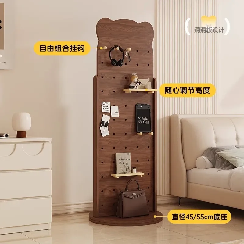 Hole Bear Full Length Mirror Rotating Movable Floor Mirror with Clothes Hanger for Girls Bedroom