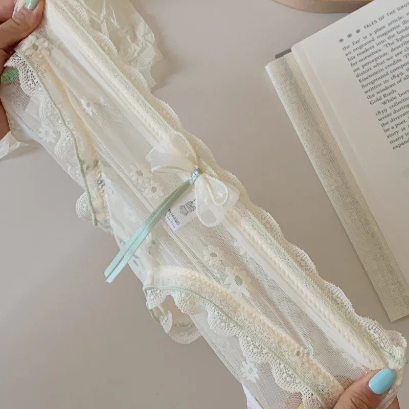 Cienka Bielizna Seksowna Miękka Damska Majtki Kokarda Półprzezroczysta Bielizna Średni Stan Wygodne Oddychające Koronkowe Figi Intymna