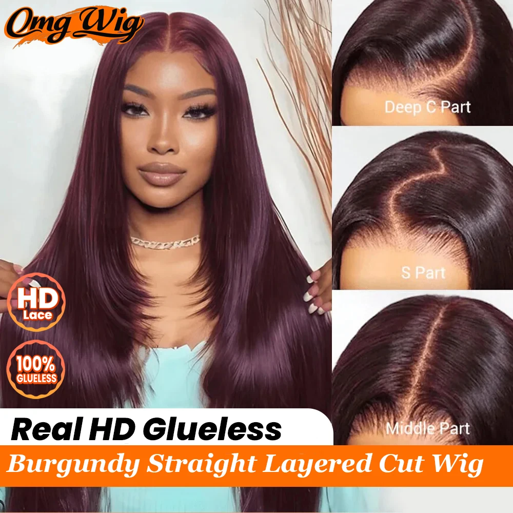 

Burgundy Color 7x5 Real HD Glueless Lace Straigh Human Hair Wig 5X5/4X4 Wear & Go Straight Wig For Black Women