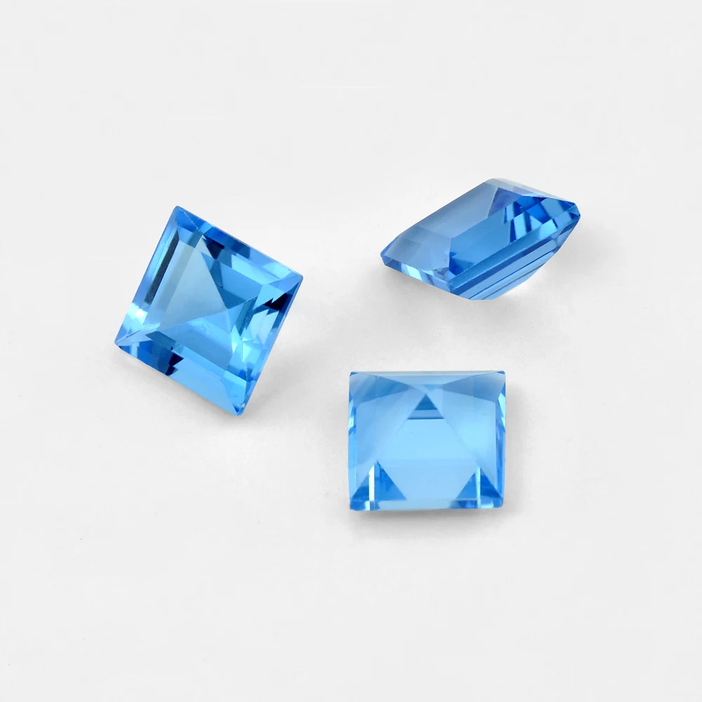 Eye Clean Loose Gemstone Facted Square 7x7mm Real Natural Swiss Blue Topaz Step Cut Baguette 5pcs A Lot For Jewelry Making