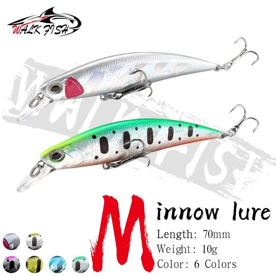 المشي الأسماك 70 مللي متر 10 جرام الصيد السحر غرق أسماك الاصطناعي الطعم الثابت Jerkbait Pesca Wobblers ل بايك باس سمك السلمون المرقط سويم