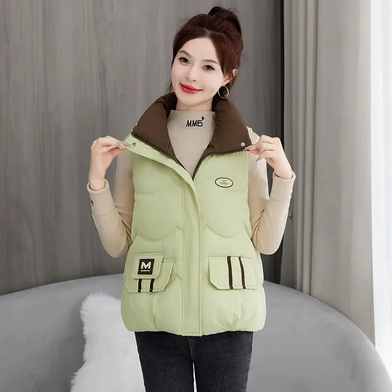 Cotton Vest Coat Women 2024 Autumn Winter New Parkas Fashion Down Coats Sleeveless Jackets Short Waistcoat Overcoat Ladies Tops