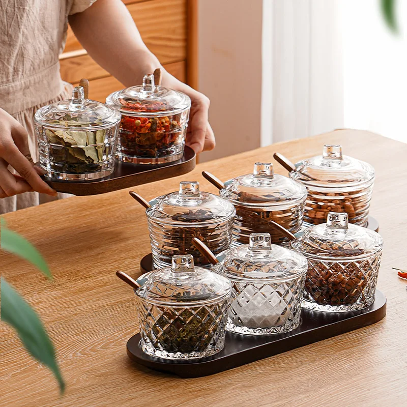 Three-piece Set Moisture Proof Glass Spice Jar Set with Sealed Lids Household Salt Seasoning Storage Bottles & Containers