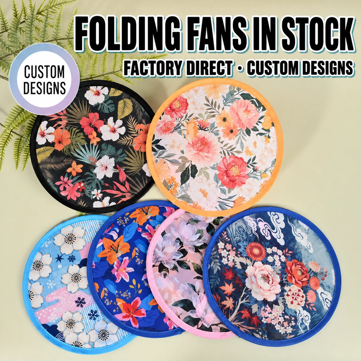 6 Styles Round Foldable Fan Hand Fans Summer Handheld Folding Fan Portable Cooling Fans with Storage Bags for Festival Wedding D