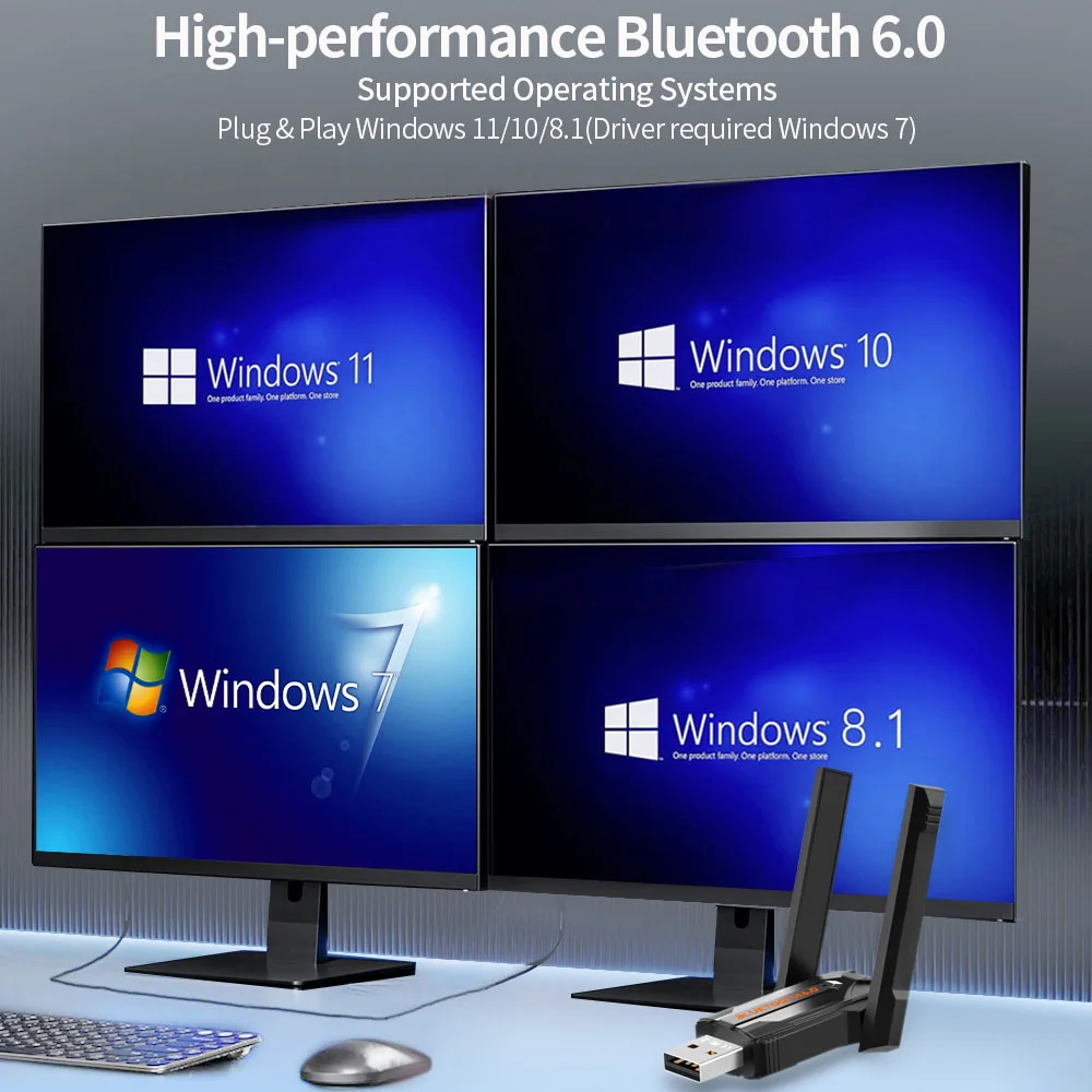 PC 무선 마우스 키보드 헤드셋 오디오 수신기 송신기 드라이버 용 200M USB Bluetooth 6.0 어댑터 Win 8.1/10/11 무료