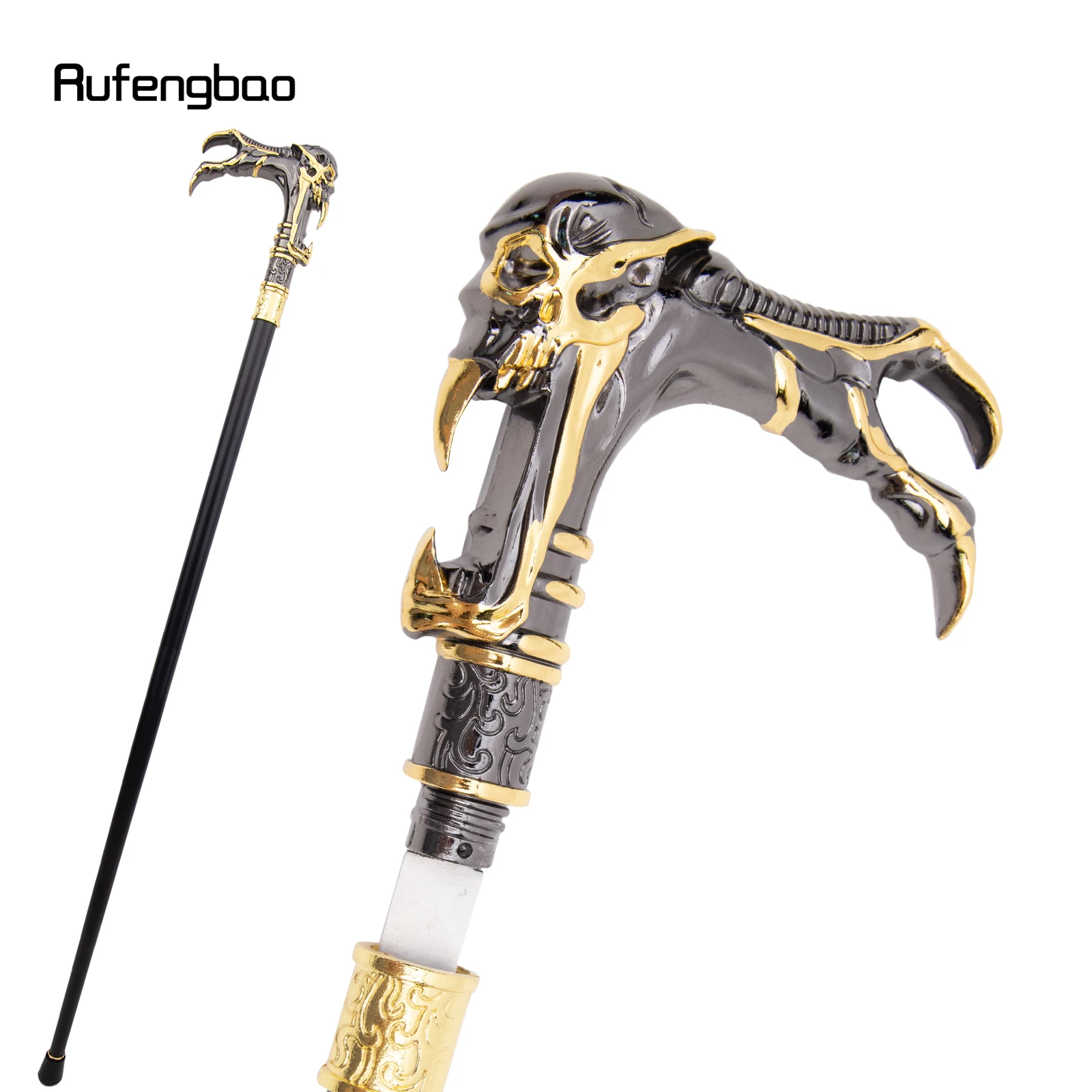 Golden Black Ghost Skull Head  Single Joint Walking Stick with Hidden Plate Self Defense Fashion Cane Cosplay Crosier Stick 93cm