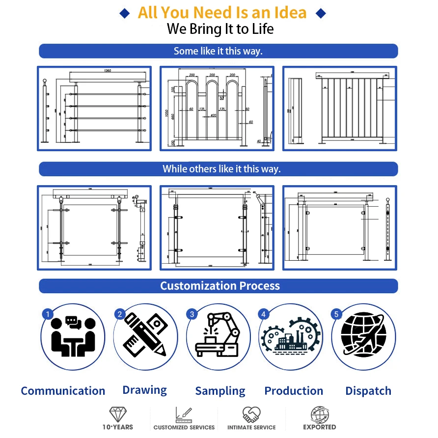 Personalizzazione Vendita diretta in fabbrica Balaustra in acciaio inossidabile Balcone Ringhiera per scale per case Corrimano per scale in ferro