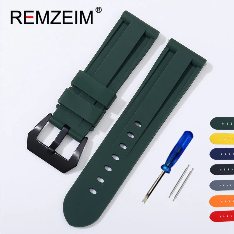 Soft Silicone Sport Watchband 22mm 24mm 26mm Yellow Red Green Waterproof Men Replacement Bracelet Band Strap Watch Accessories