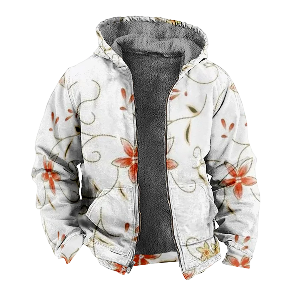 Men's Winter Jackets Coats,Green Plants Pattern Cotton Clothes Overcoat Loose-fit Minimalist CAMPUS