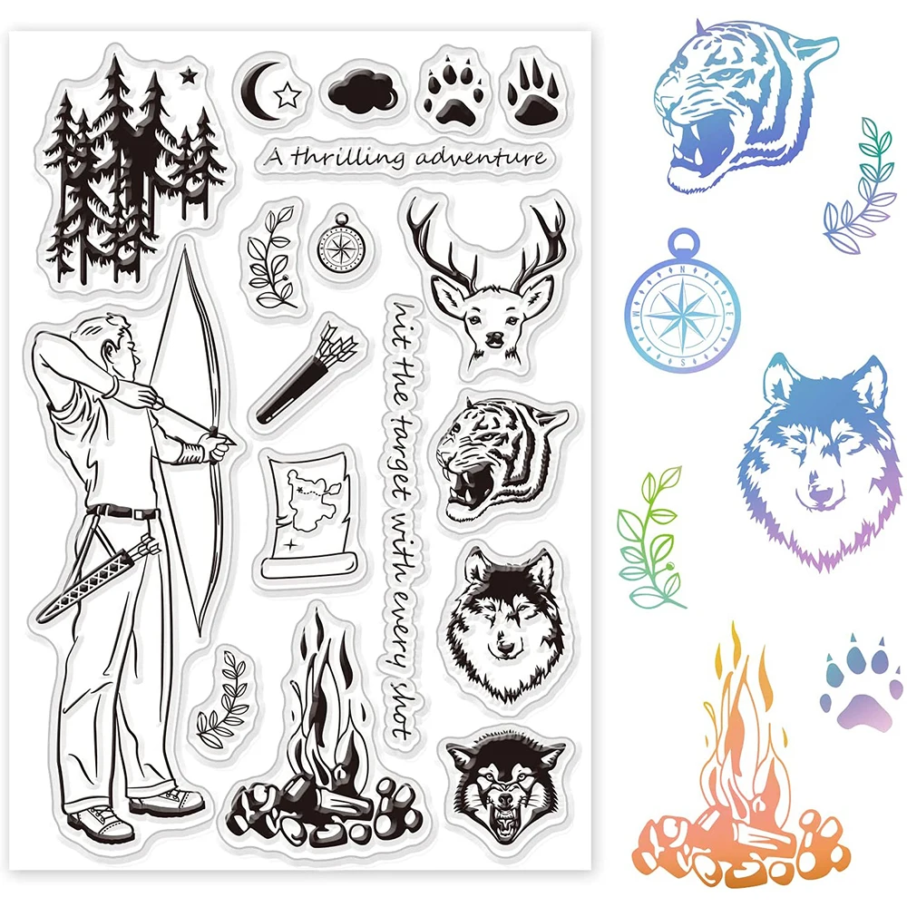 

Forest Adventure and Hunting Theme Clear Stamps Transparent Silicone Stamp Seal for DIY Scrapbooking Card Making Arts Decoration