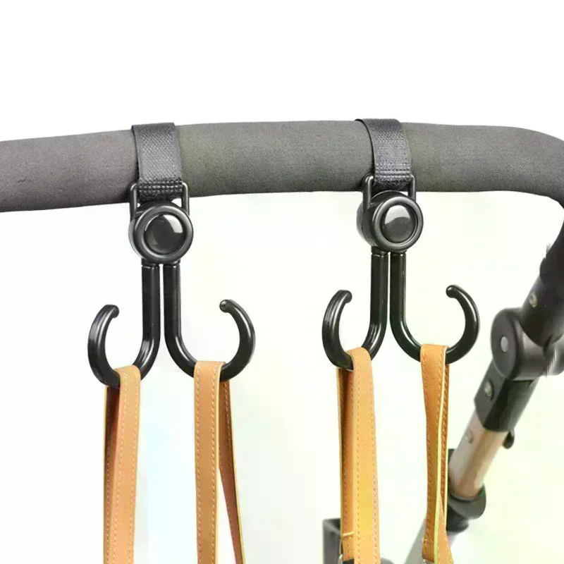 Double Hook Baby Stroller Hanger 360-degree Rotation Adjustment Cart Hook and Loop Fastener Stroller Accessories