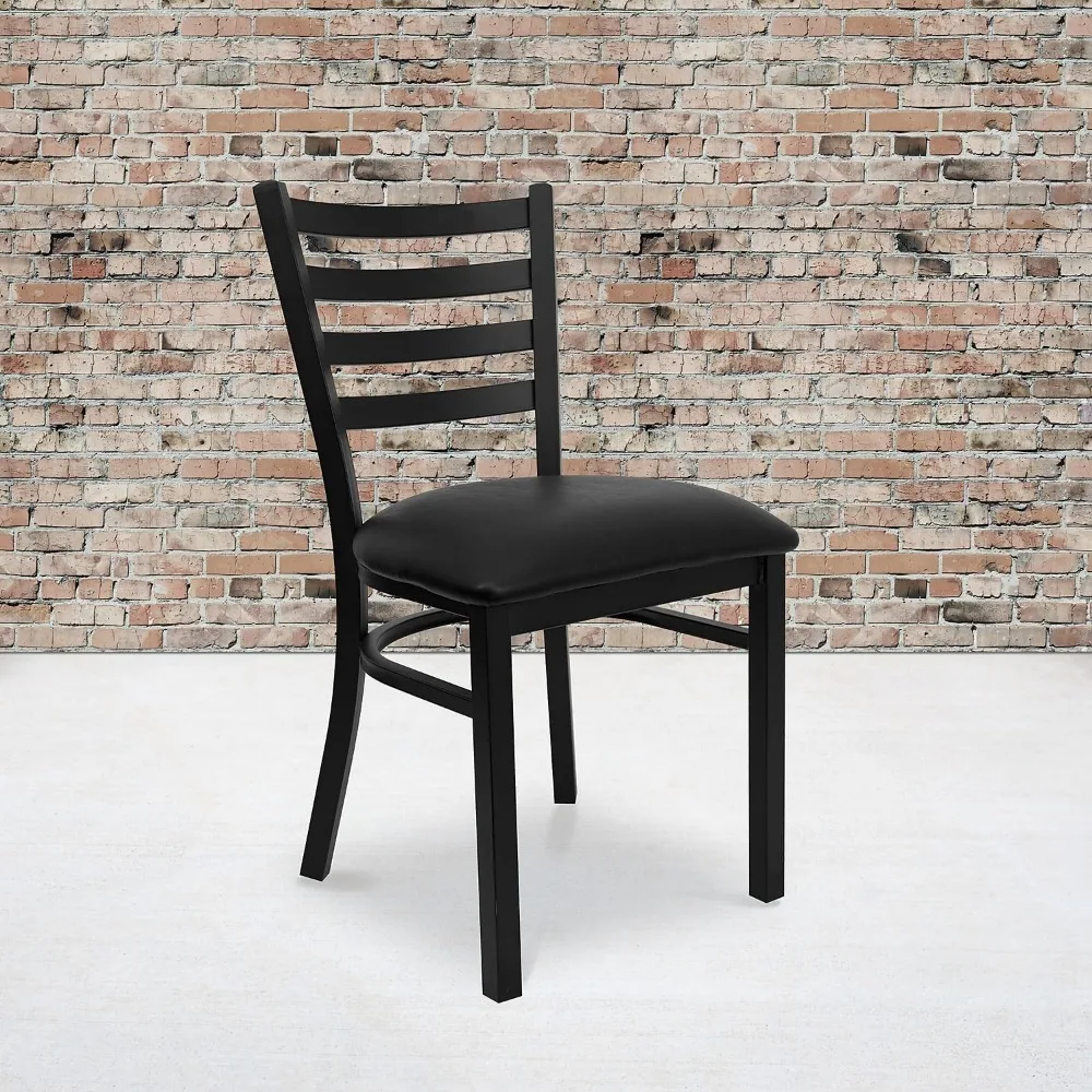 2 Pack HERCULES Series Black Ladder Back Metal Restaurant Chair - Black Vinyl Seat Freight Free Dining Room Sets Kitchen Chairs