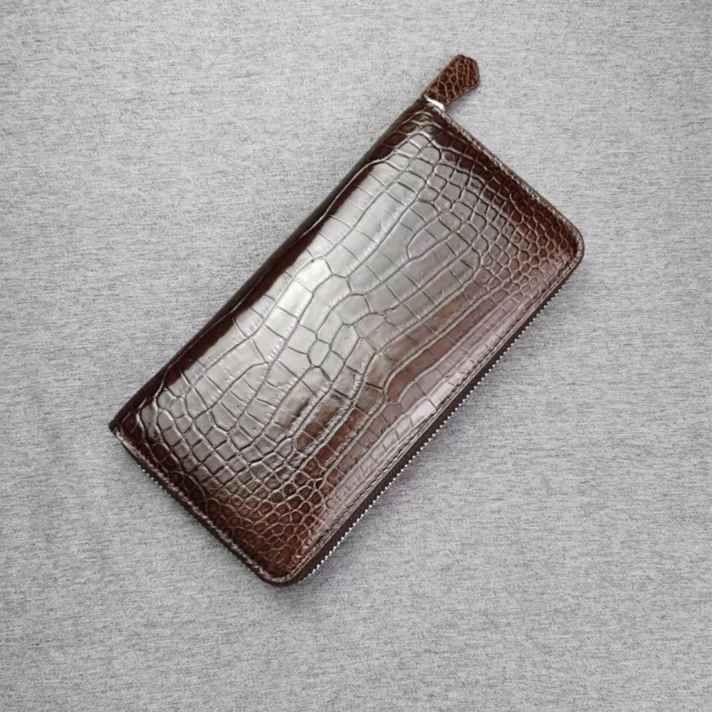 

Genuine crocodile leather zipper bag men's black wallet real crocodile leather women's card bag casual business handbag