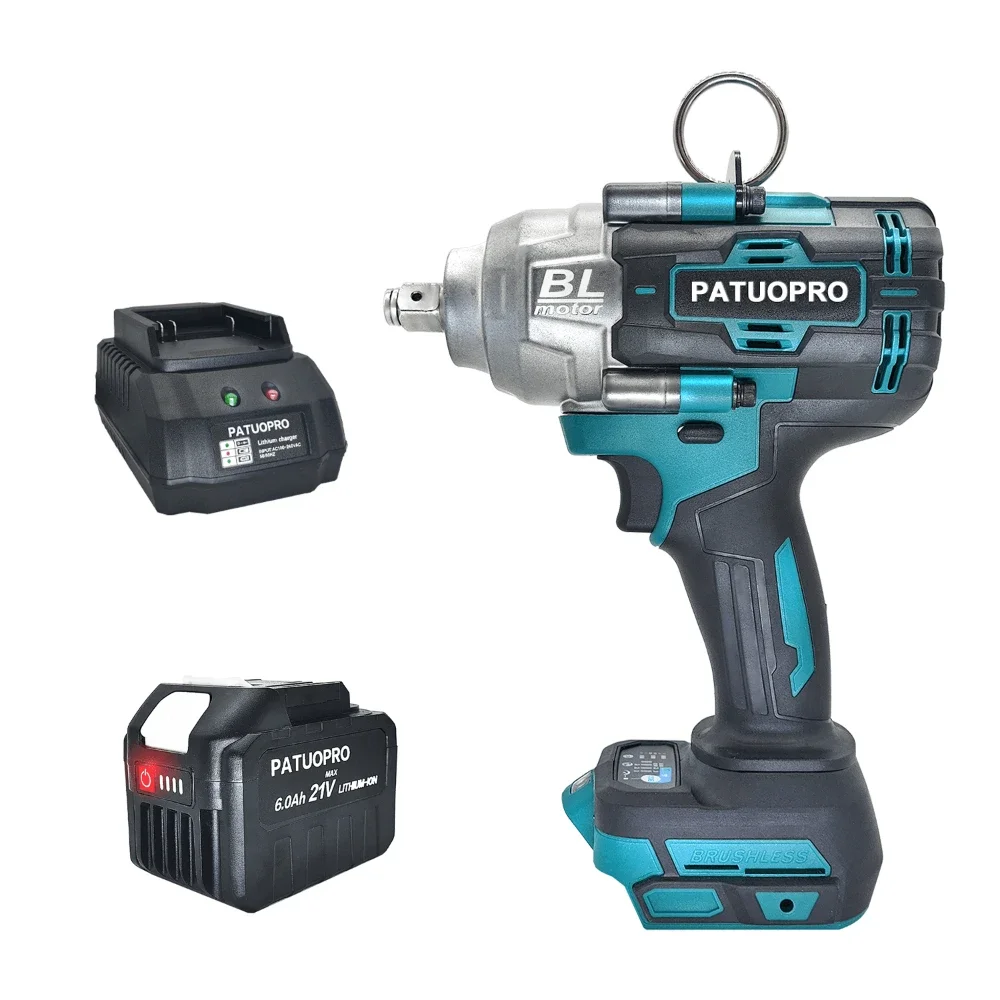 PATUOPRO Max 2000N.M Brushless Cordless Wrench 21V Rechargable Electric Impact Wrench Home DIY Power Tool Fit Makita 18V Battery