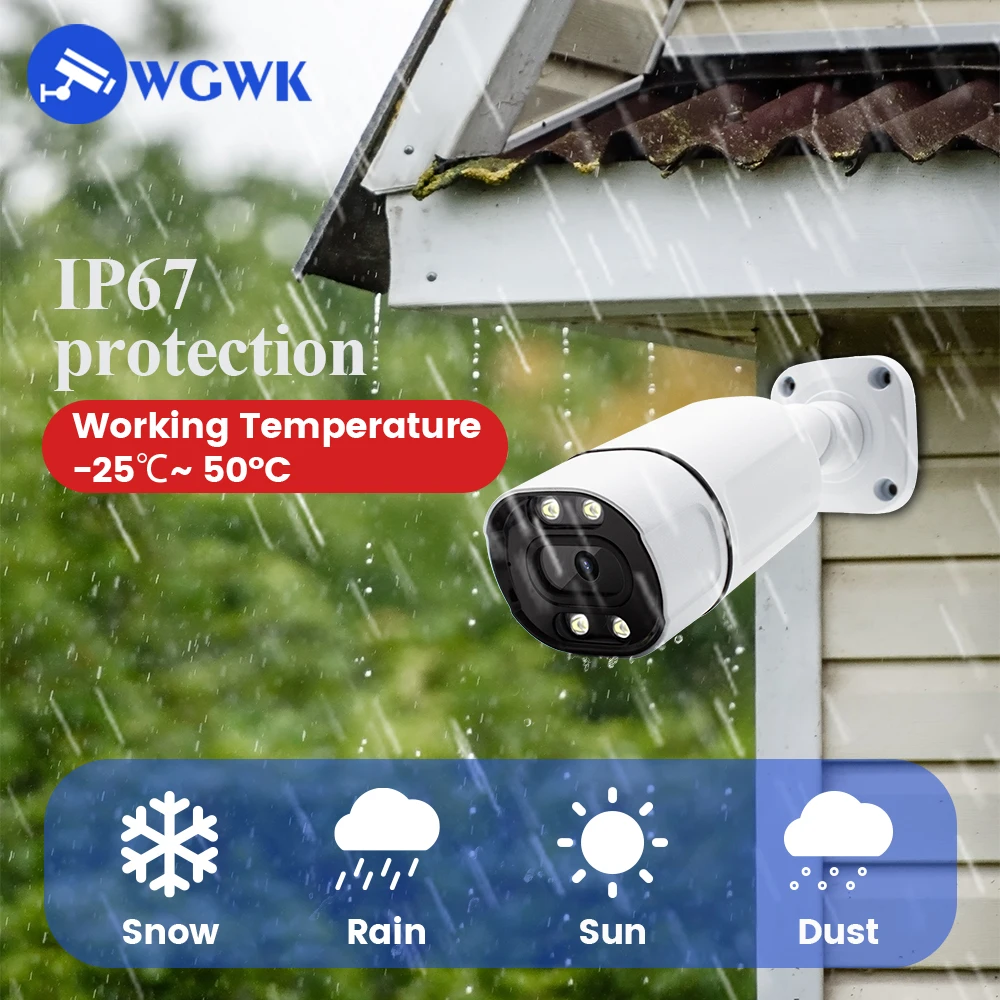 WGWK-CCTV Video Surveillance Camera, Audio Security Protection, Câmera IP, HD ao ar livre, impermeável, 48V POE, AI Face Detection, 4MP