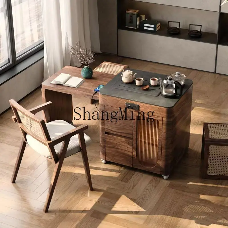 

CL Balcony Home Small Apartment Coffee Table Multifunctional Tea Cart Tea Table Solid Wood Kung Fu Tea Mobile