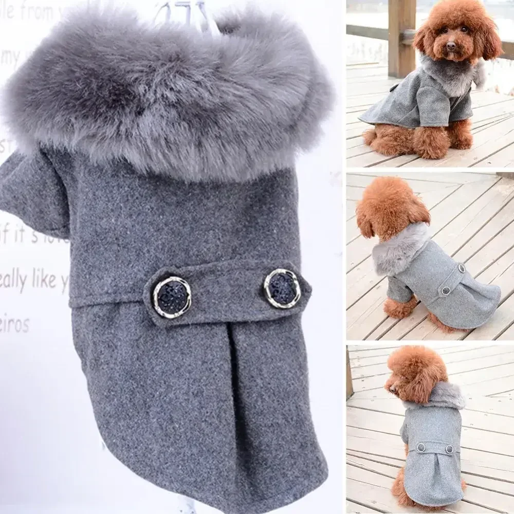 Winter Dog Clothes winter pet coat with a fur collar Jacket Coat Sweater Warm Padded Puppy Apparel for Small Medium Dogs Pets