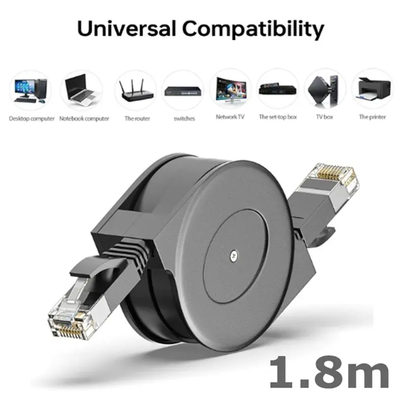 CAT6 RJ45 LAN Network Cable Patch Shielded Flat Ethernet Cable 1.8M Ultra Flat Adjustable Retractable CAT 6 Ethernet Cable