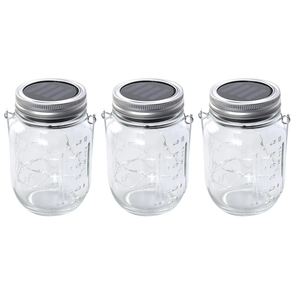 

3 Pcs Solar String Lights for Garden Table Balcony Outdoor Transparent Glass Jar Lamp Yard Decor Festive Lighting
