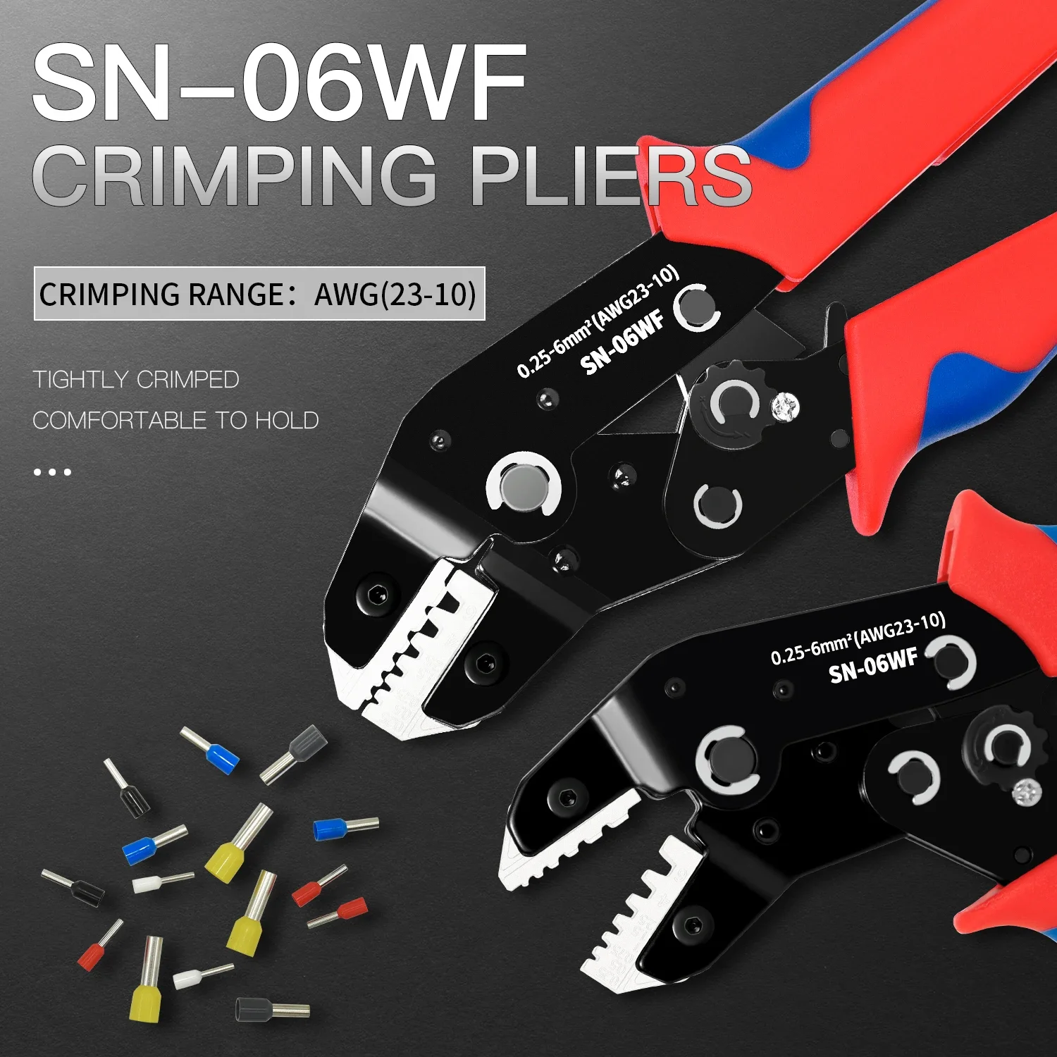 SN-06WF Ferrule Crimping Plier,24-10AWG Sleeves Ferrule Ratchet Wire Crimping Tool for VE/EN/TE End Sleeves