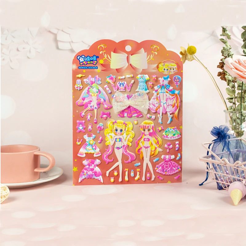 

Children's three-dimensional stickers change princess dress up stick puzzle stickers with bow girl change stickers