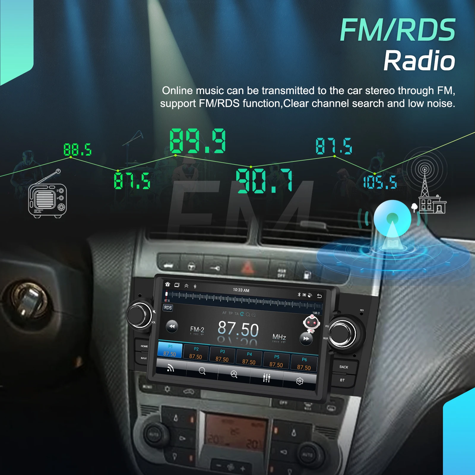 Podofo 9-Zoll Carplay 2Din Autoradio für Fiat Punto 2005-2009 Linea 2007-2011 Android Auto Multimedia-Player GPS-Navigation WiFi FM/RDS DSP – Detail 9